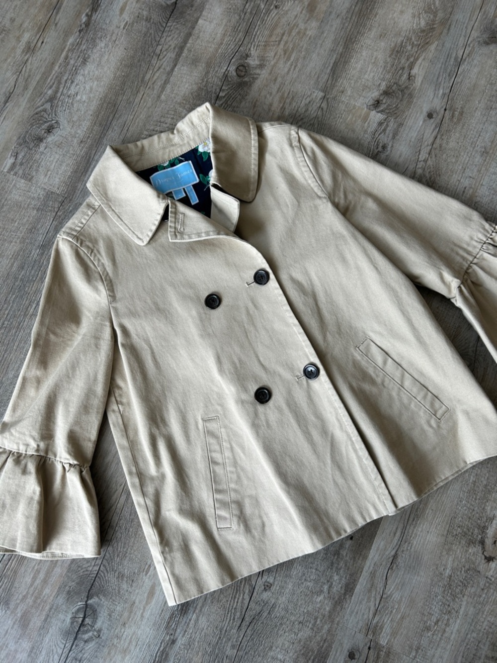 Draper James Khaki Ruffle-Sleeve Peacoat